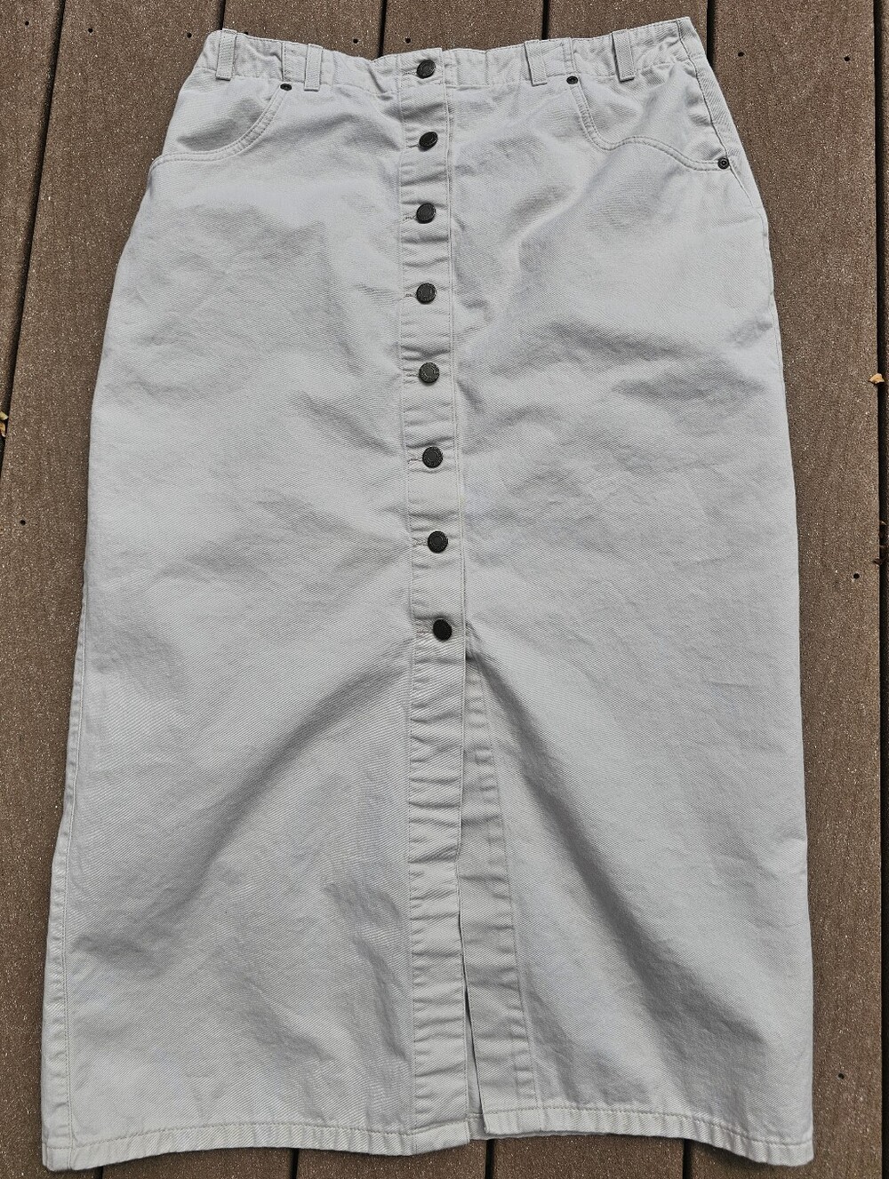 Eddie Bauer Y2k Vintage 100% Cotton Cream Denim Button Front Maxi Skirt 16